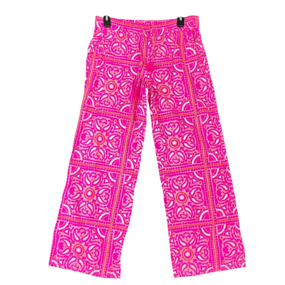 Vineyard Vines Wide Leg Beach Pants Womens‎ XS Mosaic Print Tassel Drawstring